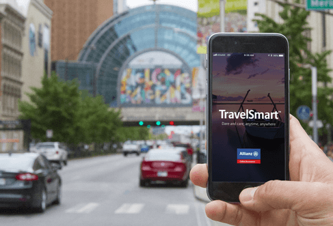 TravelSmart app used in a street